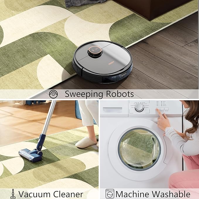 Large Green Area Rugs 8x10 Washable Rug for Living Room Bedroom Dining Room,Modern Geometric Non Slip Carpet