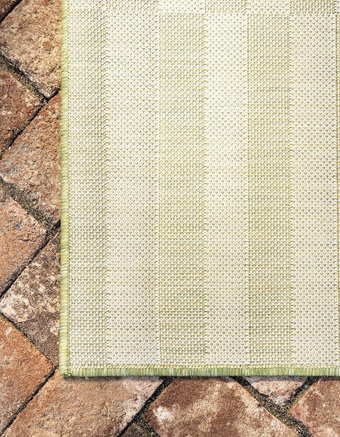 Unique Loom Outdoor Striped Collection Area Rug - Striped (9' x 12' Rectangle, Green/Ivory)