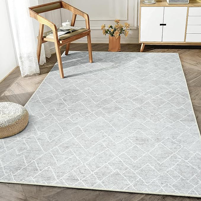 Bloom Rugs Washable Non-Slip 3' x 5' Rug - Gray/Pebble Striped Area Rug for Living Room, Bedroom, Dining Room, and Kitchen - Exact Size: 3' x 5'
