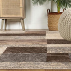 SUPERIOR Indoor Area Rug, Jute Backed, Modern Geometric Patchwork Floor Decor for Bedroom, Office, Living Room, Entryway, Hardwood Floors, Rockwood Collection, 5' x 5' Square, Slate