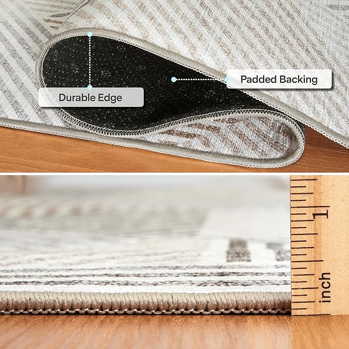 ReaLife Rugs Machine Washable Area Rug Runner - Living Room Bedroom Bathroom Kitchen Entryway Office - Padded Low Pile Stain Resistant Premium - Modern Geometric Contemporary - Miles - Beige 3' x 5'