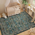 DUKINO 8x10 Area Rugs for Living Room, Vintage Floral Washable Rug with Non Slip Backing, Soft Low Pile & Non-Shedding Large Carpets for Bedroom, Farmhouse, Dining Room, Home Office, Blue