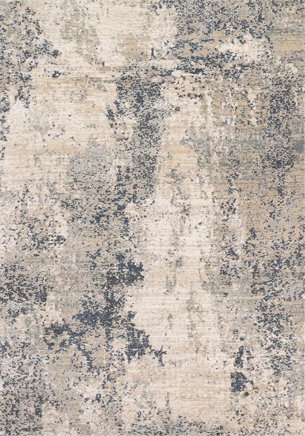 Loloi Teagan Collection TEA-07 Natural/Denim 2'-8" x 7'-6" Runner Rug, Large, Soft Neutral Rug, High-Traffic for Living Room, Bedroom, Home Office, Dining Area