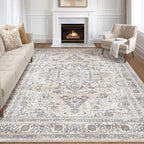 9x12 Area Rug Living Room: Washable Boho Large Neutral Vintage Soft Rugs Stain Resistant Farmhouse Non Slip Indoor Floor Carpet for Bedroom Nursery Kids Playroom Office Dining Room Home- Ivory Gray