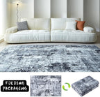 Rugcomf 6x9 Rug Washable Bedroom Rug Large Soft Area Rug Abstract Pattern Non-Slip Faux Wool Vintage Rug for Living Room, Farmhouse, Dining Room, Kids Playroom, Grey and Black