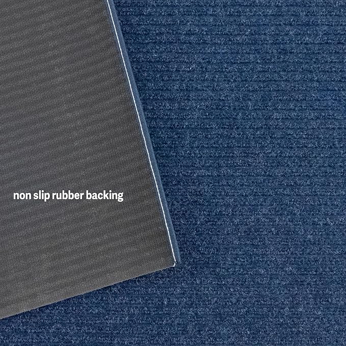 English Home Custom Size Non Slip Striped Design Durable PVC Non Slip Backing Tough Pile Runner Rug for Hallway, Outdoor, Indoor, Commercial, Residential, Pool, Office (Dark Blue, 36" x 10')