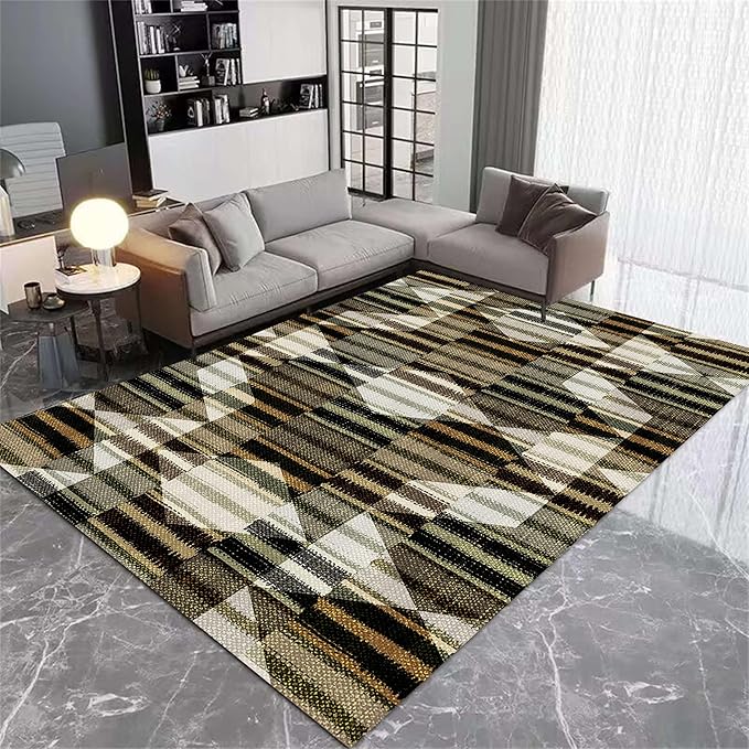 Large Living Room Area Rug 5x6ft,Modern Geometric Rugs, Multicolor Low Pile Farmhouse Carpet, Machine Washable & Non-Slip Non-Shedding for Classroom, Bedroom & Dorm