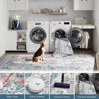 jinchan Kelda Runner Rug 3x10 Vintage Hallway Rug Washable Runner Retro Floor Cover Lightweight Non-Slip Low Pile Thin Distressed Carpet for Entryway Bathroom Laundry Room Bedroom Stairway Navy Blue