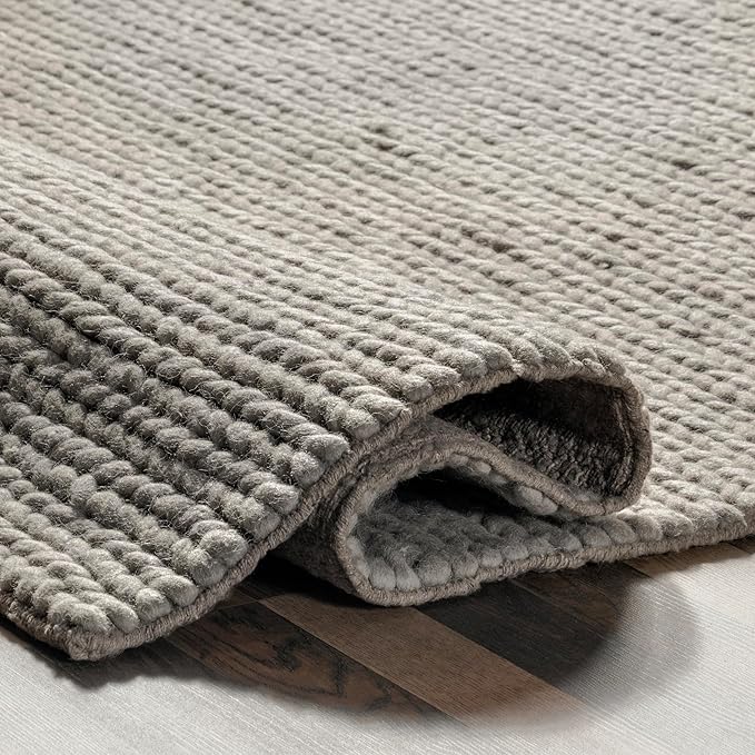 nuLOOM 6 Round Penelope Wool Braided Handmade Area Rug, Light Grey, Solid Rustic Farmhouse Style, For Bedroom, Living Room, Hallway, Entryway