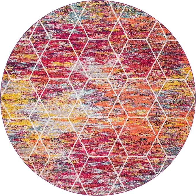 Unique Loom Trellis Frieze Collection Area Rug - Geometric (8' Round, Multi/ Ivory)