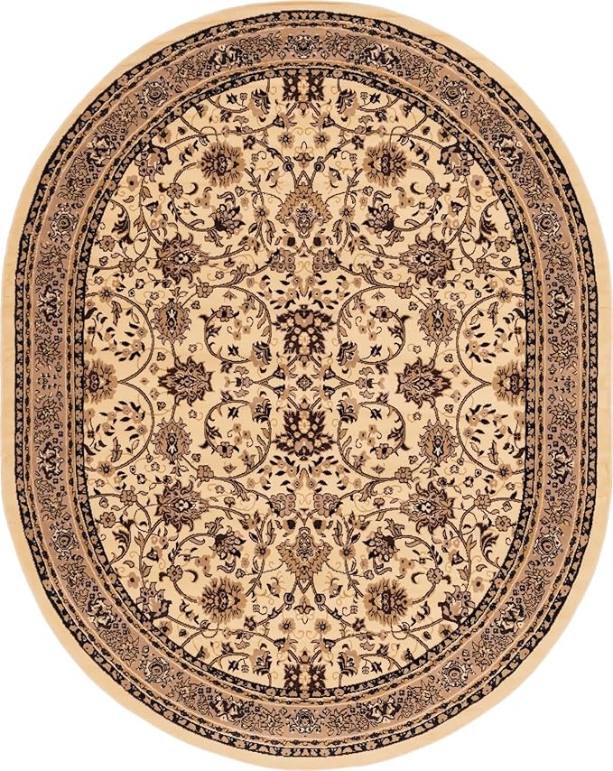 Unique Loom Sialk Hill Collection Area Rug - Washington (7' 10" x 10' Oval Ivory/Black)
