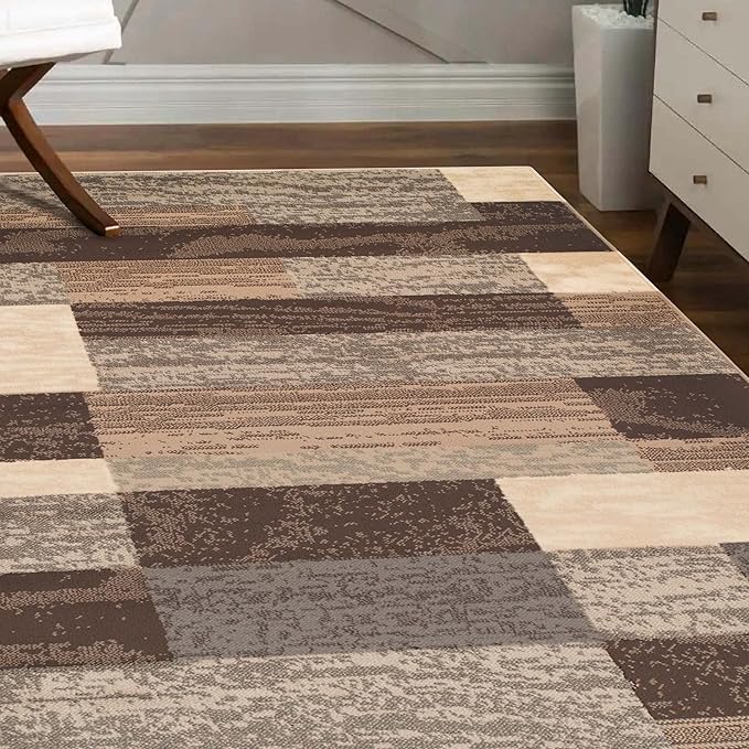 SUPERIOR Indoor Area Rug, Jute Backed, Modern Geometric Patchwork Floor Decor for Bedroom, Office, Living Room, Entryway, Hardwood Floors, Rockwood Collection, 9' x 12', Slate
