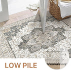 GENIMO 8x10 Area Rugs for Living Room, Machine Washable Non Slip Vintage Rugs, Low Pile Lightweight Chenille Print Rug for Bedroom, Dining Room, Home Office, Heathered Grey
