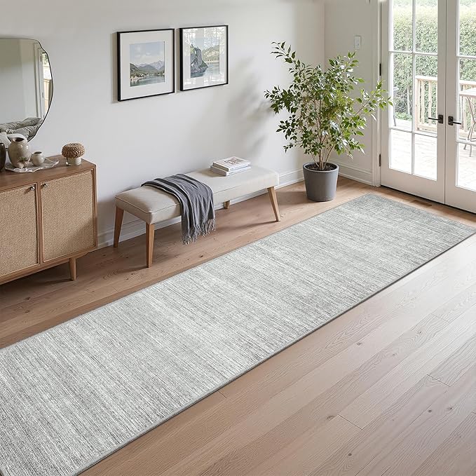 Valenrug Washable Rugs 2x10 - Stain Resistant 2x10 Area Rugs for Living Room, Non Slip Backing Large Area Rugs for Bedroom, Folable Machine Washable Area Rug (2'x10', Grey)