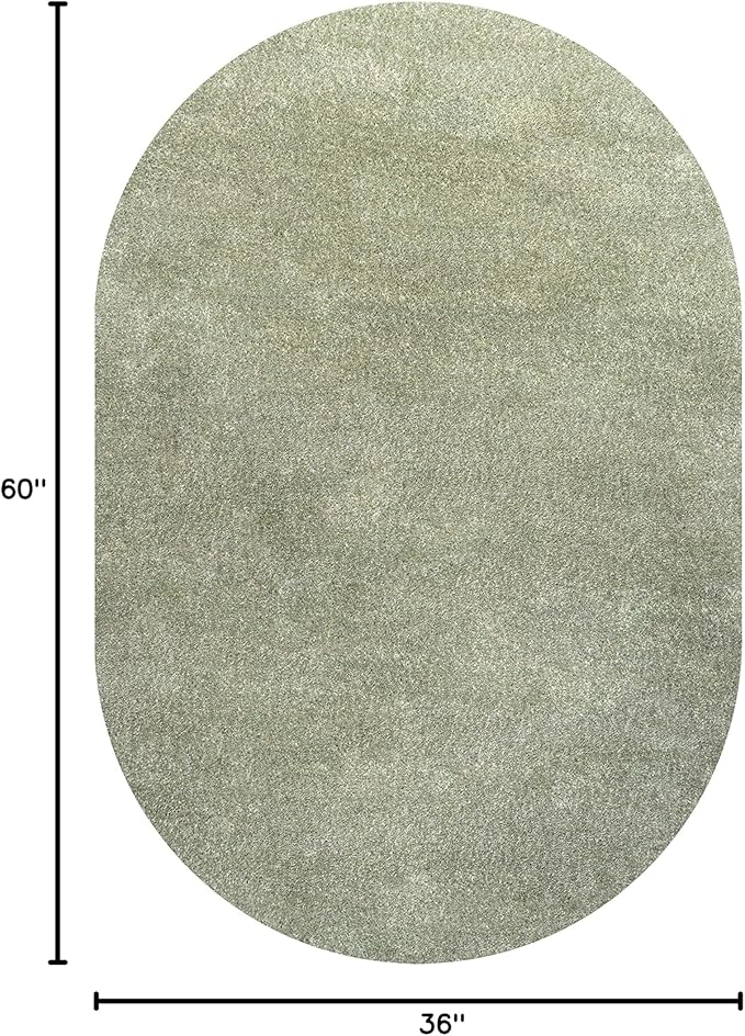 Eyely UES100O-3OV Supersoft Haze Solid Low-Pile Indoor Area Rug Casual;Contemporary;Solid;Traditional, Bedroom, Kitchen, Living Room, Easy-Cleaning, Non-Shedding, 3 X 5 Oval, Green