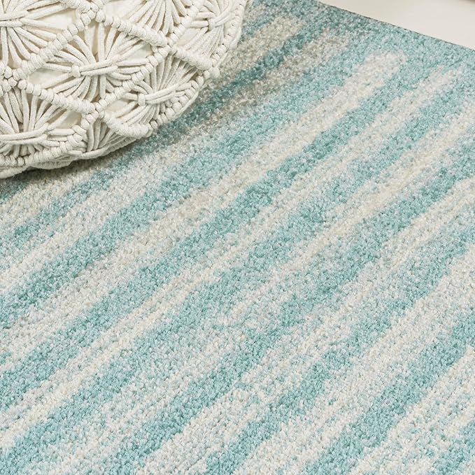 JONATHAN Y Khalil Modern Berber Stripe Turquoise/Cream Indoor Area Rug, 4x6, Contemporary, Bohemian, Easy-Cleaning for Living Room, Bedroom, Kitchen, Pet Friendly, Non-Shedding (MOH207D-4)