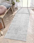 LIVEBOX 2x6 Washable Runner Rug - Kitchen Rug Runner Entryway Rugs, Low-Pile Vintage Grey Rugs for Bedroom, Non-Skid Soft Carpet for Bathroom Hallway