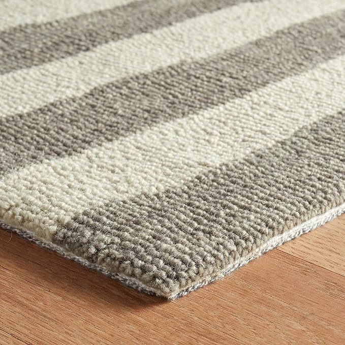 Dash & Albert Silas Stripe Grey Hand Micro Hooked Wool Rug, 3 X 5 Feet, Grey Stripe Pattern - Premium Luxury Hotel Quality Soft Breathable Hypoallergenic Machine Washable Easy Care All Season