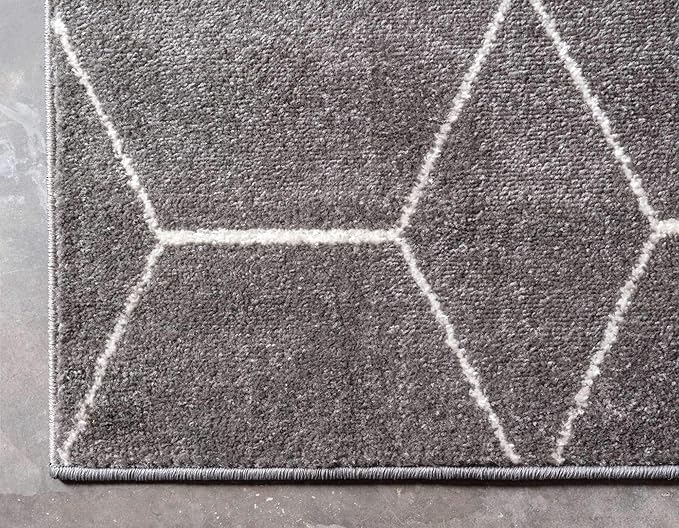 Unique Loom Trellis Frieze Collection Area Rug - Geometric (2' x 13' 1" Runner Dark Gray/Ivory)