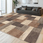 Modern Geometric Patchwork Indoor Area Rug for Living Room, Beige 8'x 10' Large Rug Rockwood Collection Hardwood Floors Decor for Bedroom, Beige Throw Carpet for Office Entryway Dining Room
