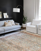 Loloi Layla Collection LAY-04 Ocean/Rust 7'-6" x 9'-6" .13" Thick Area Rug, Soft, Durable, Vintage Inspired, Distressed, Low Pile, Non-Shedding, Easy Clean, Printed, Living Room Rug