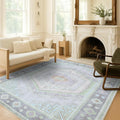 Fame Living Washable Area Rug. Modern Farmhouse. Vintage. Turkish. Bohemian. Distressed. Oriental. Traditional. Rugs for Living Room. Dining. Bedroom. Office. Entryway. Foyer. (856GrnCrm, 5'9" x 8'9")