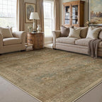 Vintage Area Rug 8x10 Washable Brown Living Room Carpet Large Indoor Non Slip Bedroom Low Pile Kitchen Distressed Retro Accent Throw Rug for Dining Room