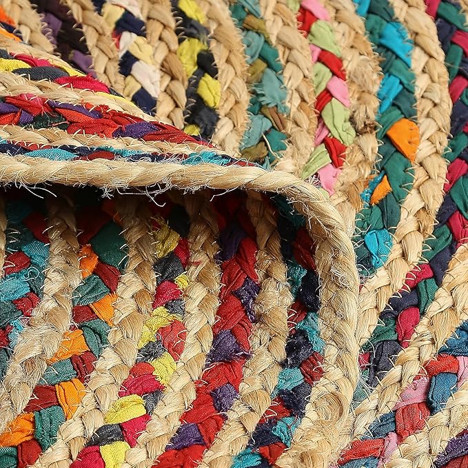 REDEARTH · Jute Cotton Chindi Area Rug - 2'x3' Oval Rug, Handwoven, Non-Shedding, Soft & Durable – Multi Tones for Home Décor in Living Room, Dining Room, Bedroom