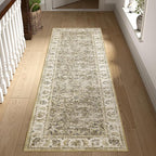 jinchan Fiora Runner Rug 2x6 Washable Hallway Runner - Vintage Floral Non Slip Low-Pile Soft Thin Kitchen Rug Distressed Carpet for Farmhouse Bedroom Entryway Laundry Room(2x6ft, Taupe)