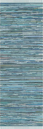 SAFAVIEH Rag Rug Collection Runner Rug - 2'3" x 10', Blue & Multi, Handmade Boho Stripe Cotton, Ideal for High Traffic Areas in Living Room, Bedroom (RAR121B)
