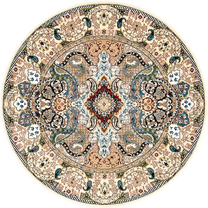 Unique Loom Narenj Collection Classic Traditional Medallion Textured Design Area Rug, Round 5' 0" x 5' 0", Ivory/Tan