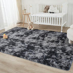 Andency Soft Area Rugs for Living Room Bedroom, 3x5 Non-Slip Fluffy Shag Carpet, Indoor Floor Fuzzy Shaggy Living Room Plush Rug for Kids Dorm Nursery Home Decor Aesthetic, Tie-Dyed Dark Grey