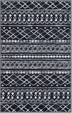 KUTA Bedroom Boho Rug 4x6 Black, Moroccan Washable Area Rugs Non Slip, Ultra Soft Print Distressed Geometric Low-Pile Entry Throw Carpet for Bedroom Nursery Dorm Kitchen Decor