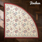 jinchan Elora Floral Corner Rug for Living Room Washable Bedroom Rug Vintage Romance Design Non Slip Quarter Circle Lightweight Low-Pile Throw Carpet for Reading Nook Playroom,8ft Radius, Red/Beige