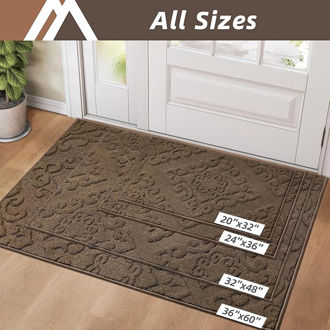 COSY HOMEER Door Mat 32”x48”,Absorbent Dirt Trapper Entryway Rugs,Non-Slip Welcome Mat,Washable Entry Rugs,Low Pile Doormat for Front Back Door,Wet Shoes & Paws,Brown