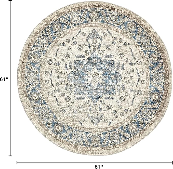 Unique Loom Salzburg Collection Classic Traditional Design Oriental Inspired Border Area Rug (5' 0 x 5' 0 Round, Beige/Blue)