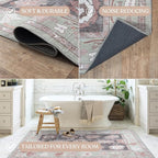 Fame Living Green Oushak Runner Rug, Modern Runners, Vintage, Turkish, Eclectic, Floral, Pastel, Washable, Runner for Hallway, Kitchen, Bedroom, Bathroom, 2'5"x9'8"