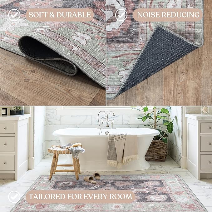 Fame Living Navy Blue Oushak Runner Rug, Modern Runners, Vintage, Turkish, Eclectic, Floral, Pastel, Washable, Long Runner Rugs for Hallway, Kitchen, Living Room, Bedroom, Kitchen, Bathroom, 2'5"x13'