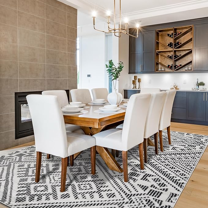 Rugshop Boho Cream Tribal Area Rug Modern Indoor Carpet for Living Room, Bedroom, or Entryway – Non-Shedding, Low Pile Geometric Design 7' 10" x 10'