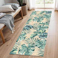 2.6x7 ft Runner Rug Tropical Blue - Non-Slip Low-Pile & Washable for Hallway, Living Room, Bedroom - Botanical Leaf Print Plush Soft - No Linting Easy Clean Indoor Carpet