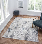 Adel Modern Area Rug for Living Room, 5x7 Rustic Distressed Abstract Blue Rug, Medium Pile Stain Resistant Carpet for Bedroom, Dining Room or Kitchen (5' x 7', Blue)