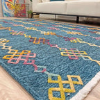 Alfa Rich 4x6 Moroccan Blue Washable Area Rugs for Living Room Bedroom Kitchen Decor Cotton Rug