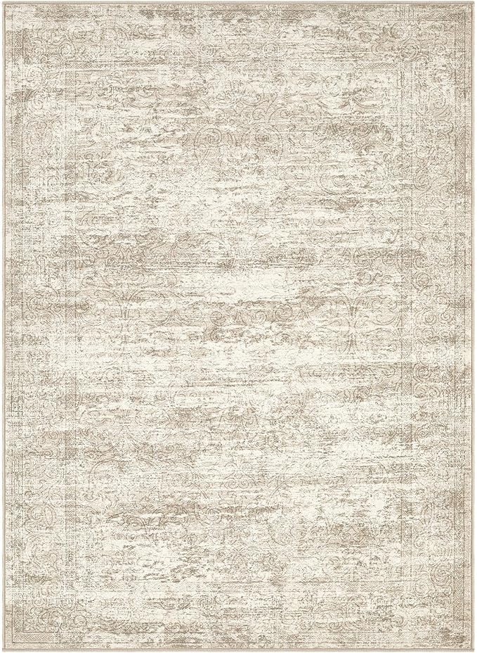 Area Rug Living Room Rugs - 4x6 Large Soft Indoor Neutral Modern Abstract Low Pile Washable Rug Carpet for Bedroom Dining Room Farmhouse Home Office - Vintage Beige