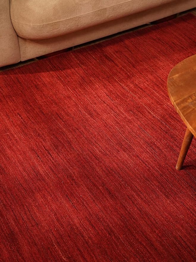 Hand Knotted Loom Wool ECO-Friendly Area Rugs - 10'x10', Square, Red Color, Solid Plain Design, High Pile Thick Handmade Anti Skid Area Rugs for Living Room, Bed Room (L00111)