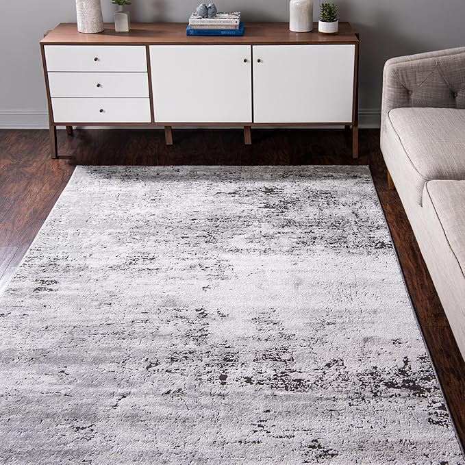 Rugs.com Leipzig Collection Rug – 10x14 Gray Low-Pile Rug Perfect for Living Rooms, Large Dining Rooms, Open Floorplans