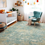 WITSHOCK Living Room Area Rugs 9x12：Modern Abstract Machine Washable Large Rug for Bedroom Dining Room Non-Slip Stain Resistant Home Office Decor,Teal Brown