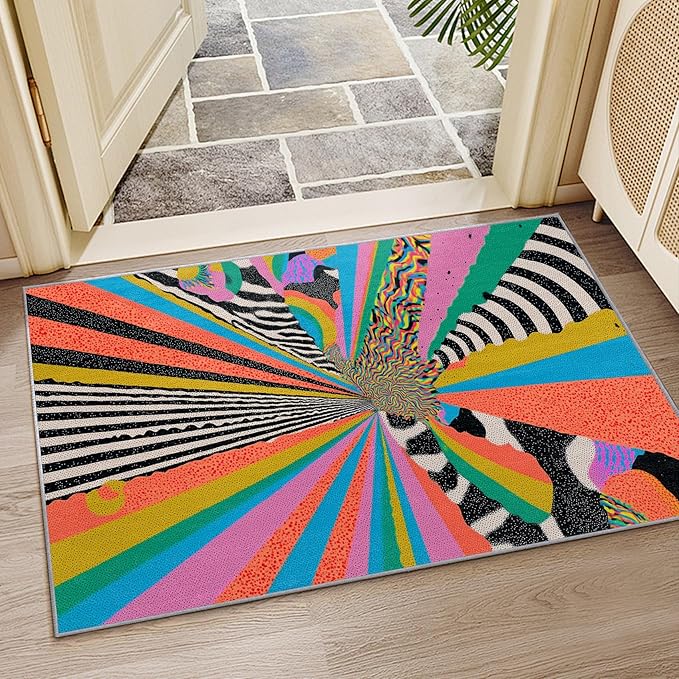 Graffiti Rugs for Bedroom - Colorful Abstract Street Art Area Rug 5x8, Hippie Aesthetic Funky High Traffic Anti Slip Carpets Home Decor #C086