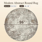 8ft Washable Round Rug - 8x8 Area Rugs Modern Abstract Rugs for Living Room Non-Slip Low Pile Soft Machine Washable Carpet for Bedroom, Living Room, Dining Room, Nursery, Farmhouse (8'x8' Brown Grey)