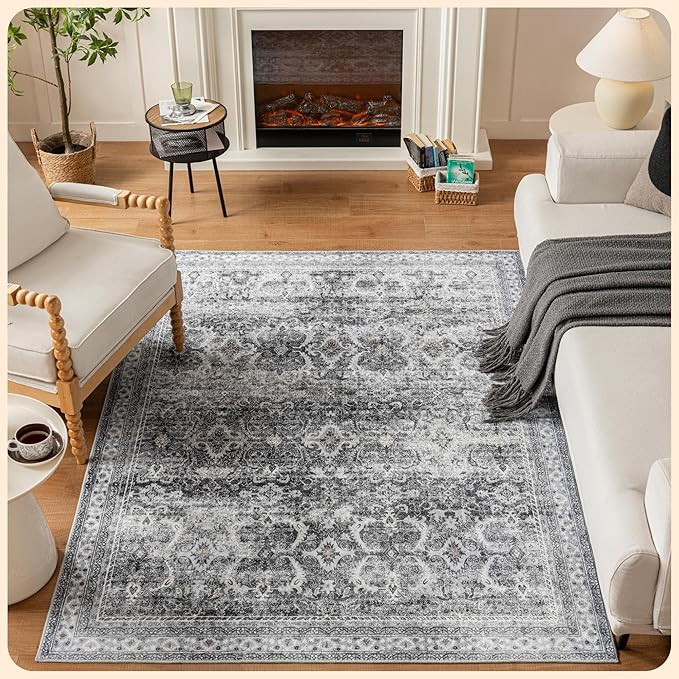 Istana 5x7 Area Rug - Grey Rugs for Living Room 5x7 - Foldable Rugs for Bedroom - Stain Resistant Washable Rug - Eco-Friendly Boho Area Rugs - Easy to Clean Living Room Rug
