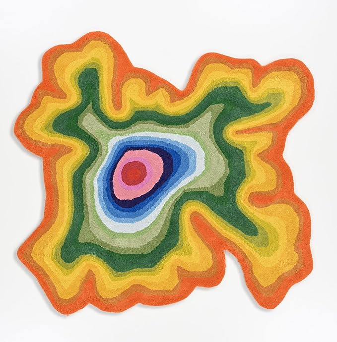 Irregular Shaped Handmade Wool Area Rug | Modern Colourful Stripe Premium Carpet | Perfect for Living Room, Bedroom, Dining Room & Home Decor (Rainbow, 9x9 ft)